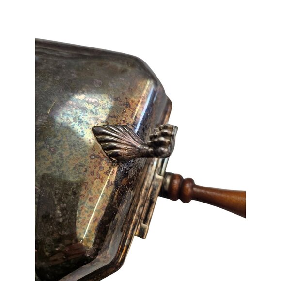 Antique Silver Footed Silent Butler Crumb Catcher Wood Handle - Picture 6 of 14